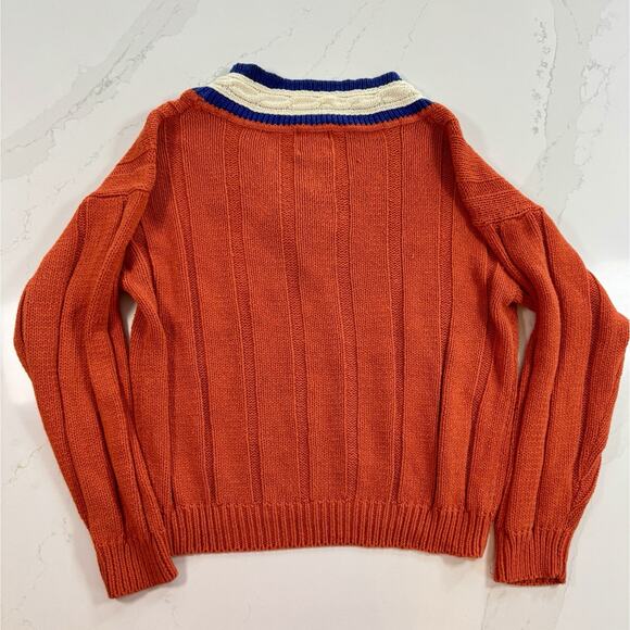 Vintage 80s-90s Body Equip Cricket Tennis Sweater Orange Blue White V-Neck Large - Picture 11 of 12